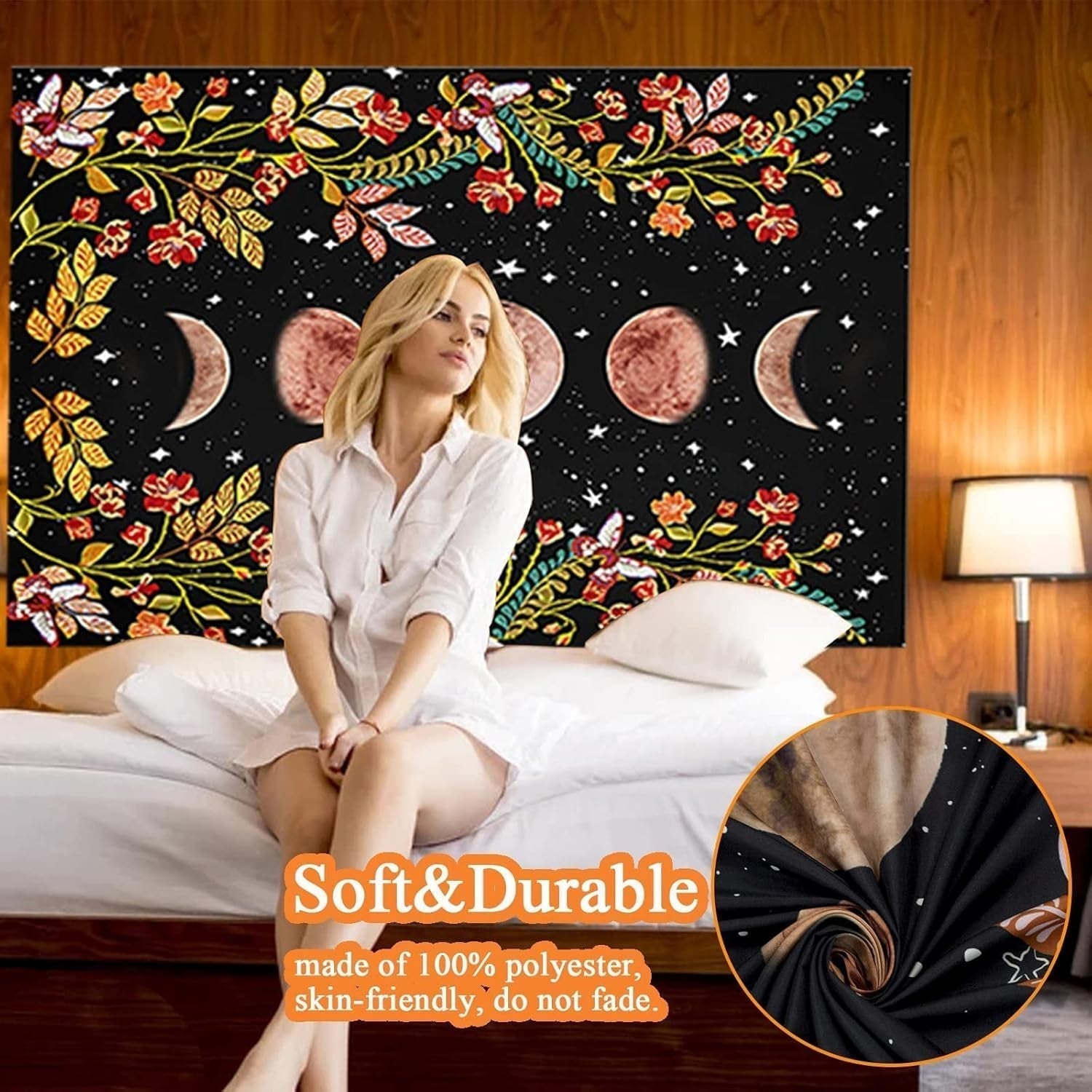 Yisumei tapisserie esthétique lune fleurs noir taille Accueil - Accessoires et Décorations Naty Shop