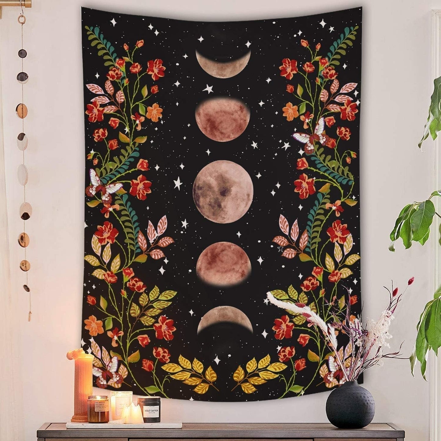 Tapisserie yisumei esthétique lune fleurs noir taille Maison - Accessoires et Décorations Naty Shop Luna 150L X 130B Cm