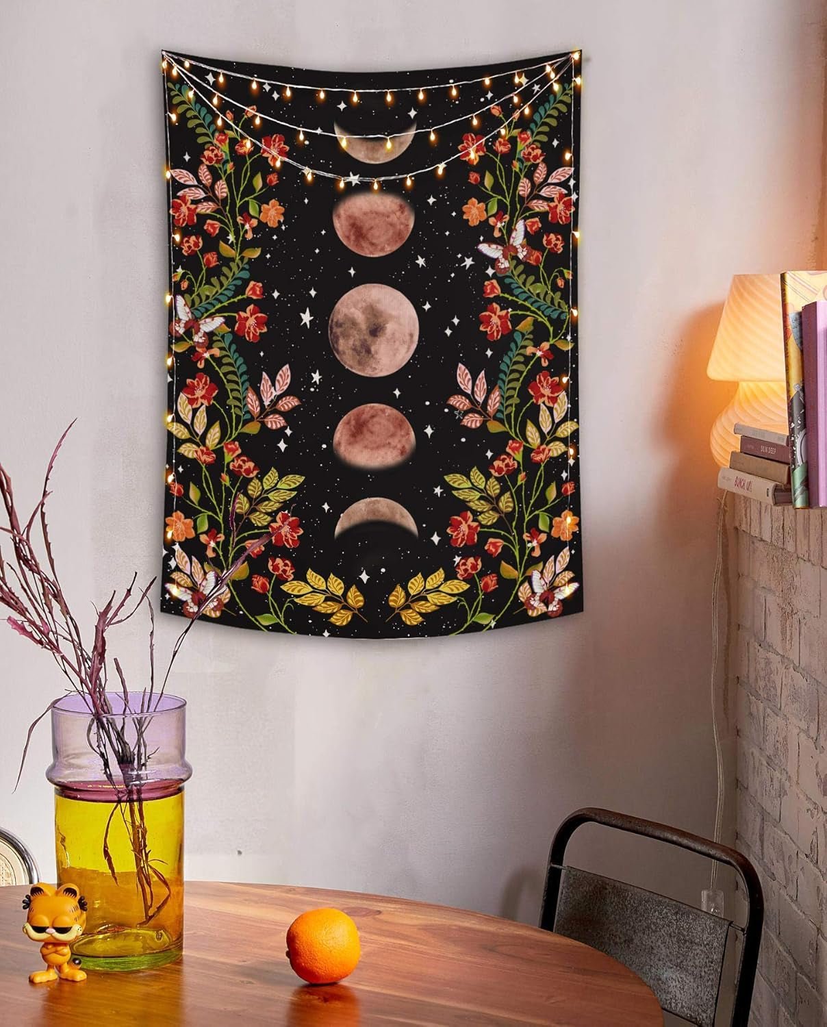 Yisumei tapisserie esthétique lune fleurs noir taille Accueil - Accessoires et Décorations Naty Shop