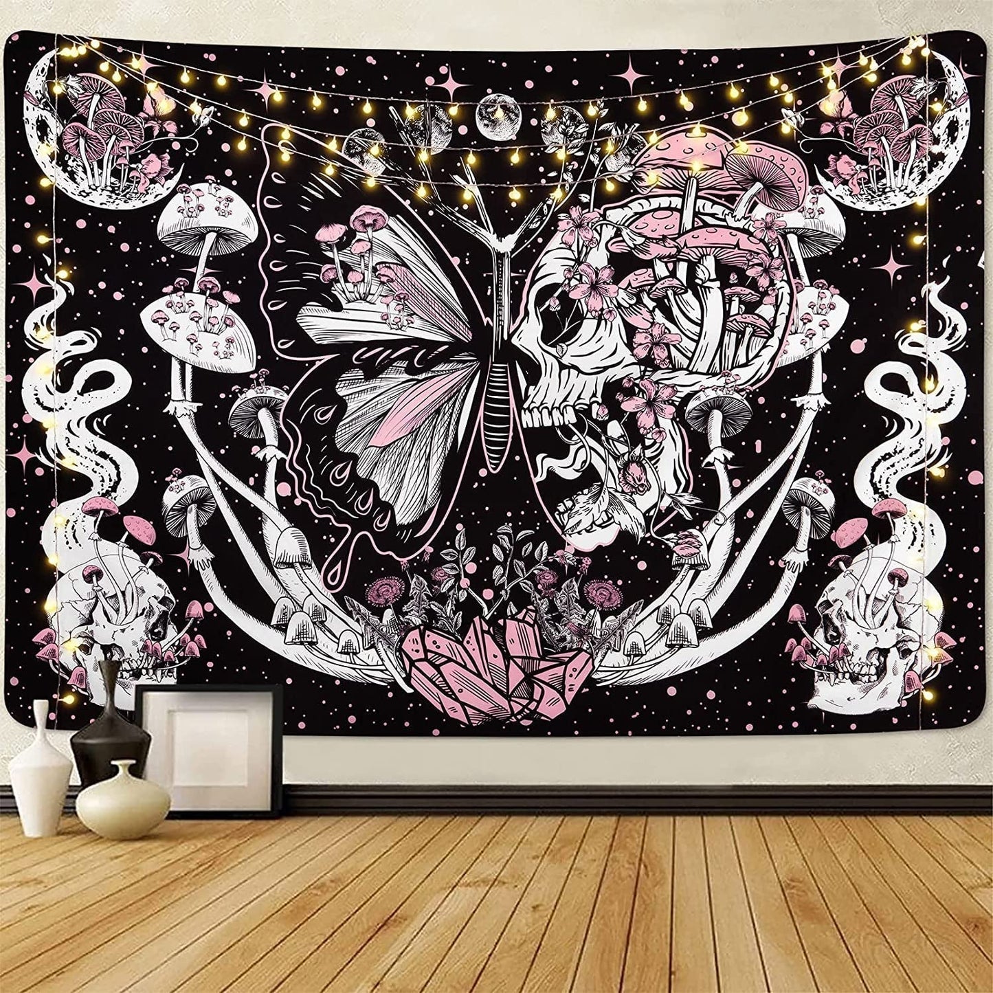 Tapisserie yrendenge papillons squelette champignons maison étoiles lune Maison - Accessoires et Décorations Naty Shop Crâne champignon papillon 150X130Cm