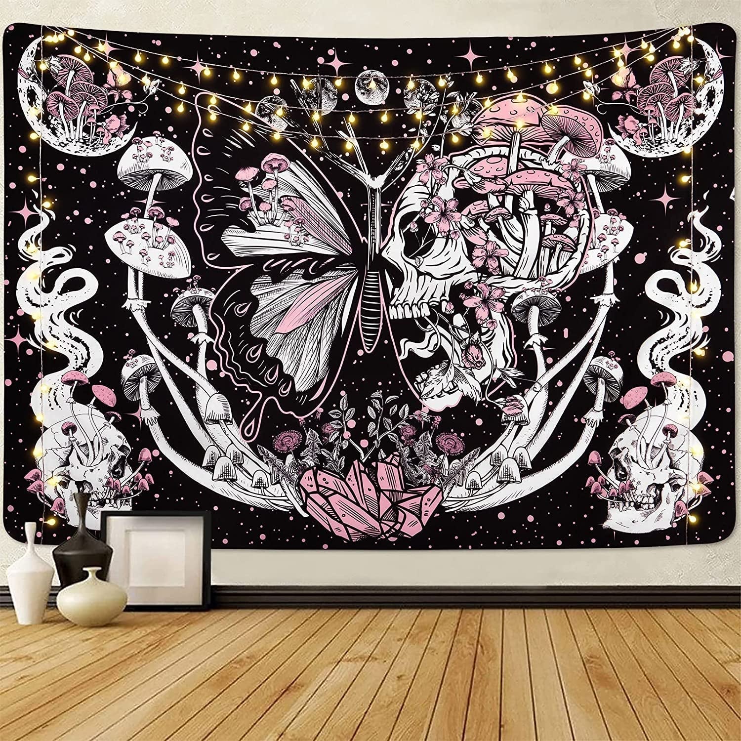 Tapisserie yrendenge papillons squelette champignons maison étoiles lune Maison - Accessoires et Décorations Naty Shop Crâne champignon papillon 150X130Cm