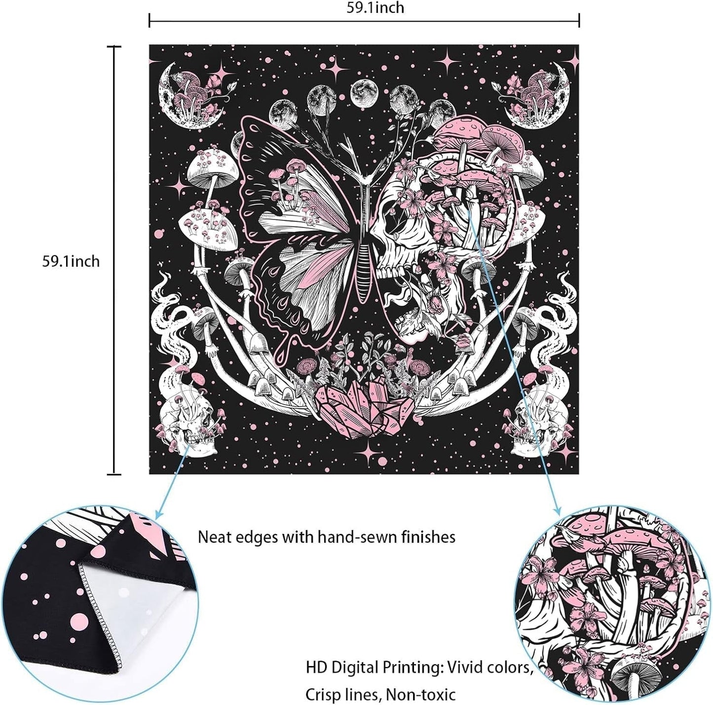 Tapisserie yrendenge papillons squelette champignons maison étoiles lune Casa - Accessoires et Décorations Naty Shop