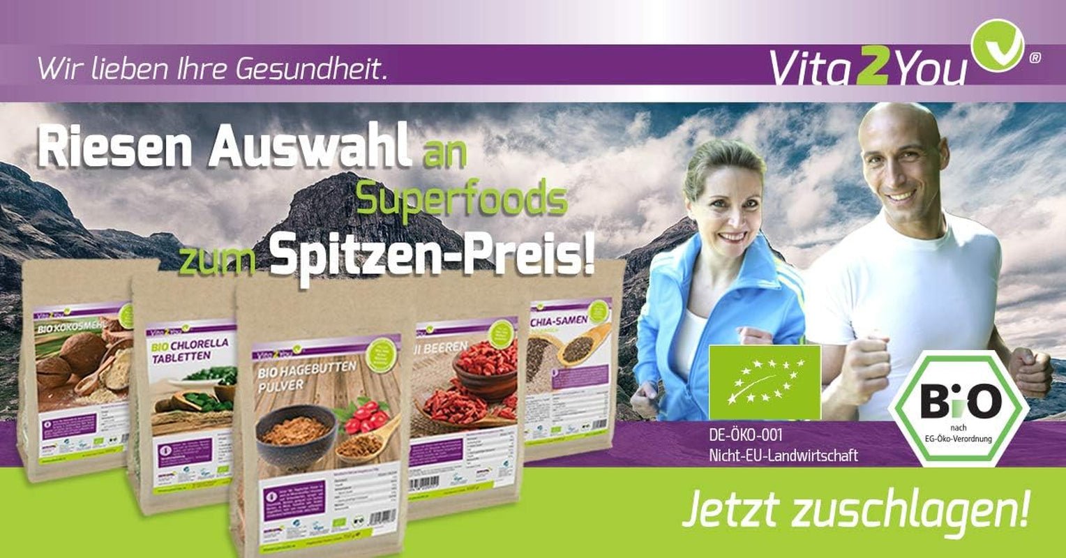 Vita2You Baies de Goji 1kg - baies de goji - séchées au soleil - sans soufre et sans additifs - 1000g - sachet zip - qualité premium Produits déshydratés Naty Shop