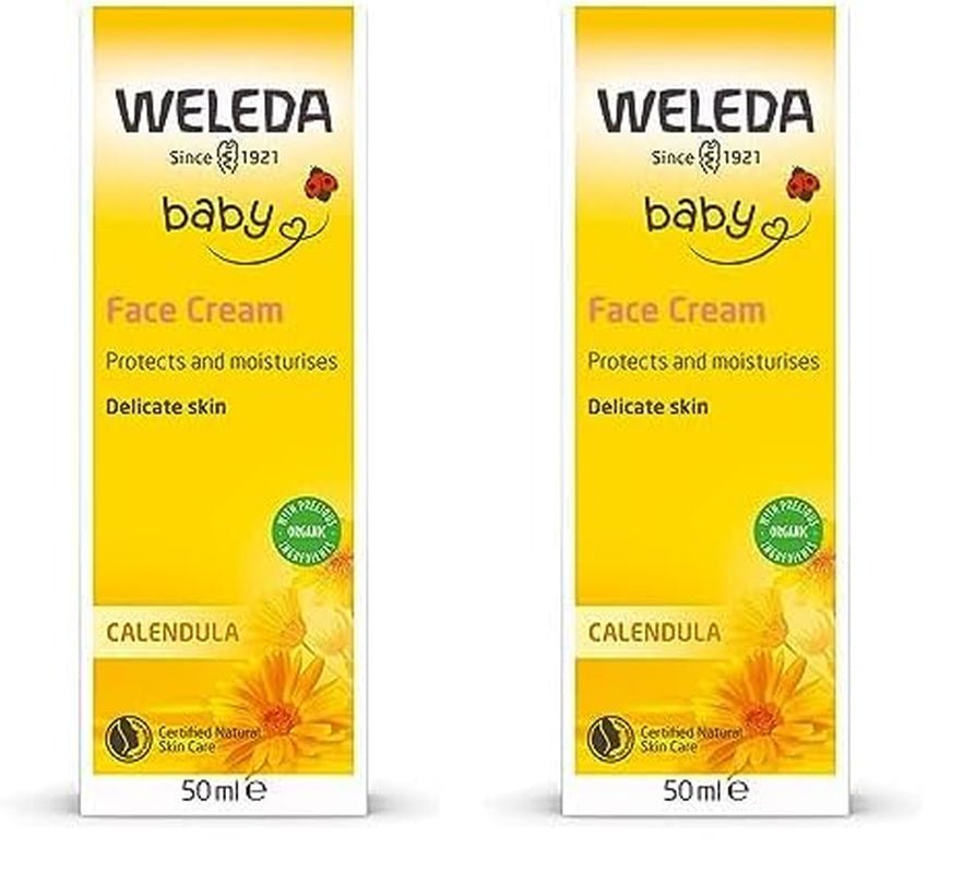 WELEDA Crème Visage Bio Bébé Calendula - Hydratant cosmétique naturel à l'huile d'amande et à la cire d'abeille pour les soins de la peau sèche. Crème de soin visage naturelle pour bébés et enfants (1x 50 ml) Enfants - Bains et soins Naty Shop Crème visage 50 Ml (pack de 2)