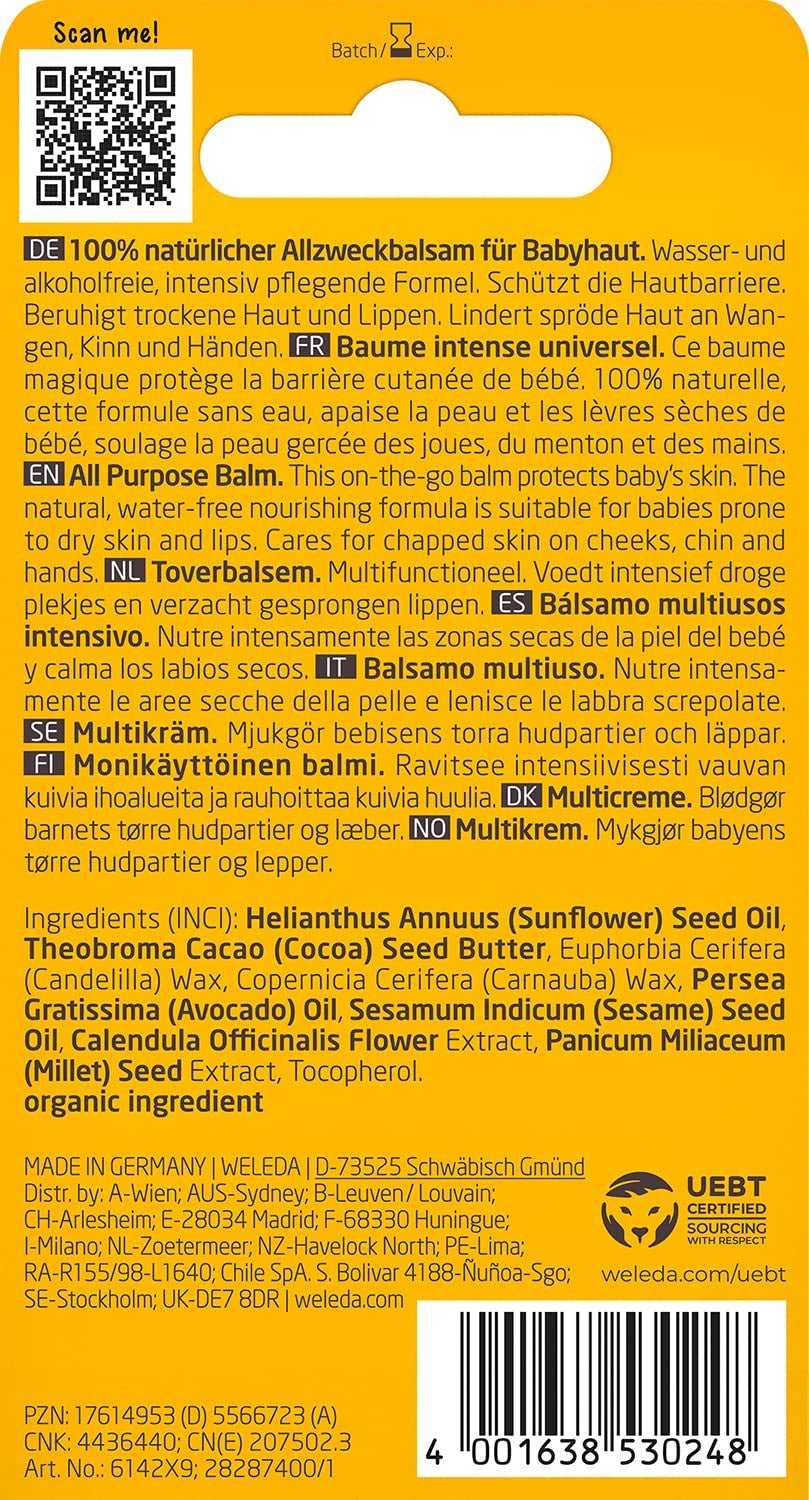 WELEDA Baume Magique Bébé Calendula Bio - Baume universel de cosmétique naturelle visage et corps pour soigner et apaiser la peau et les lèvres sèches. Baume riche universel pour bébés et enfants (1x 25g) Enfants - Bain et Soin Naty Shop