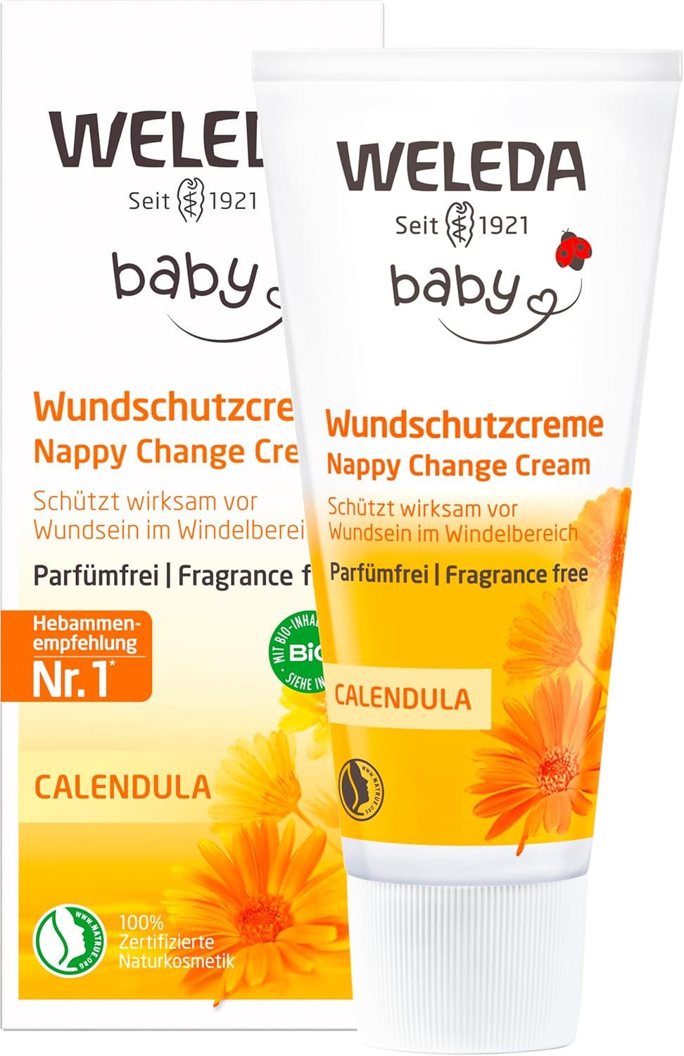 WELEDA Crème de Protection des Plaies au Calendula Bio pour Bébé 75 ml - Pommade pour plaies / crème pour bébé cosmétique naturelle pour la protection de la peau sensible de bébé au niveau des couches. Aide en cas de rougeurs, de peaux irritées et de douleurs Enfants - Bains et soins Naty Shop Crème de protection des plaies 75 ml sans parfum
