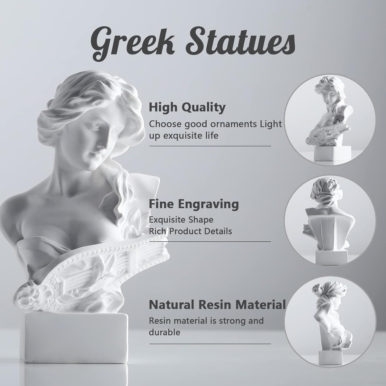 XMGZQ Sculpture de Statue d'Aphrodite Blanche, Statue de Buste de Mythologie Grecque en résine, pour la décoration de Chambre de Coquette, décoration de Chambre d'académie Sombre, étagères, cloison, Statuettes et Sculptures