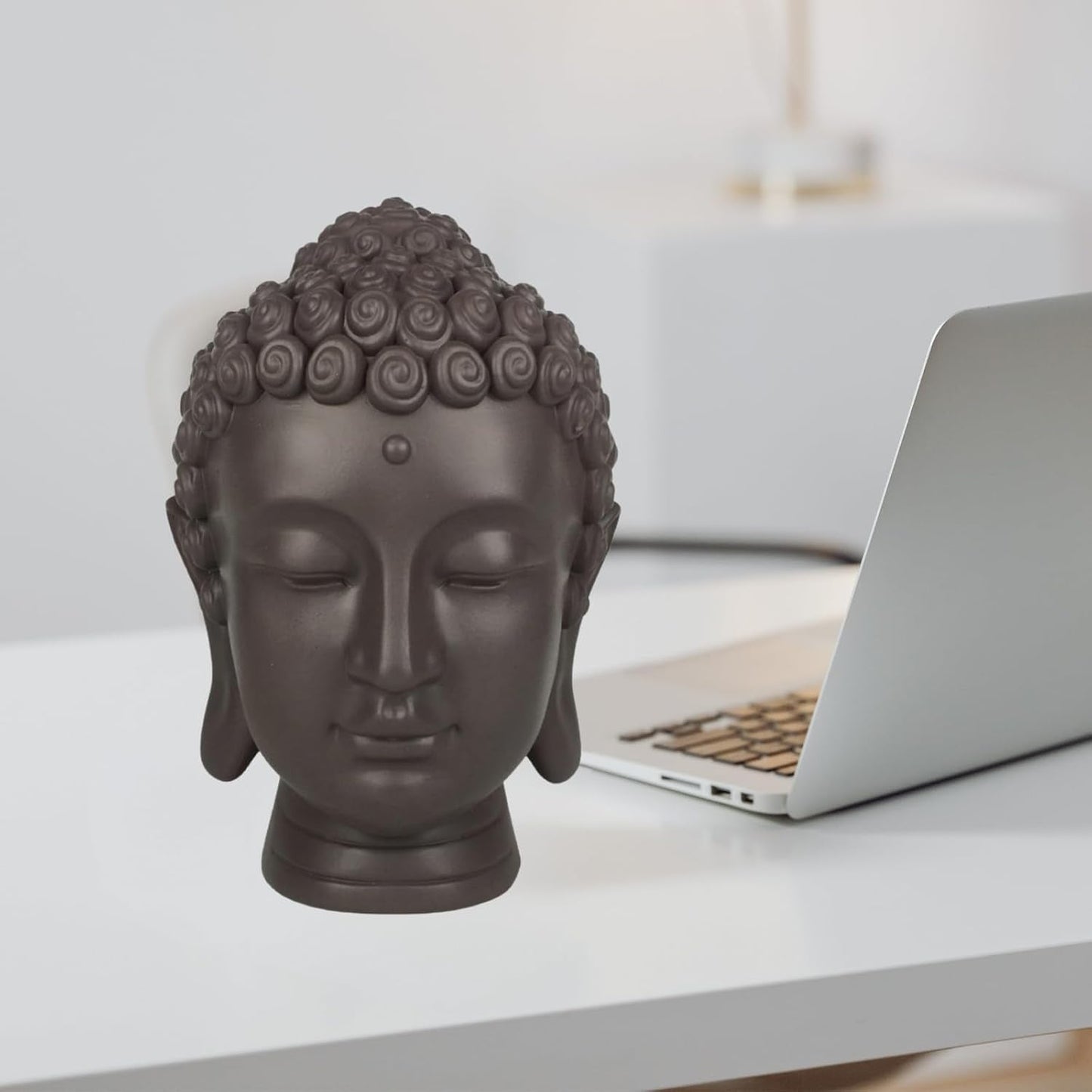 Zen'Light - Statuette tête de Bouddha - Décoration pour le zen, la méditation et le feng shui - Cadeau pour une ambiance relaxante et spirituelle - Statuette de Bouddha - Hauteur : 20 cm - Couleur : vert/marron Statuettes et sculptures Naty Shop