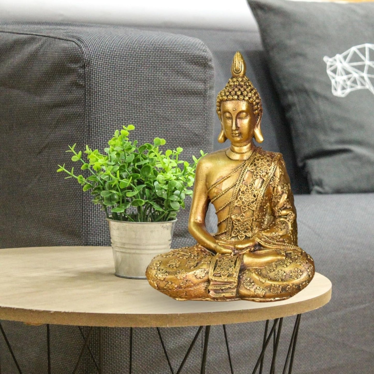 Zen'Light - Statuette tête de Bouddha Sanci - Décoration pour le zen, la méditation et le feng shui - Cadeau pour une ambiance relaxante et spirituelle - Statue de Bouddha - Hauteur : 18 cm - Couleur : or Statuettes et sculptures Naty Shop